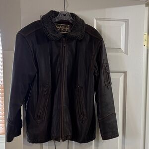 Men's Dark Brown Leather Jacket with Shearling Collar